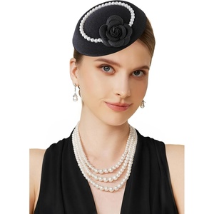 image:imageBABEYOND Fascinators Hats for Women  Tea Party Kentucky Fascinator Derby Flower Pillbox Hat with Pearls for Bridal WeddingBlack