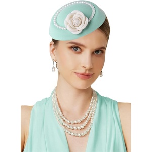 image:imageBABEYOND Fascinators Hats for Women  Tea Party Kentucky Fascinator Derby Flower Pillbox Hat with Pearls for Bridal WeddingLight Blue