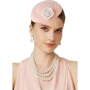 image:imageBABEYOND Fascinators Hats for Women  Tea Party Kentucky Fascinator Derby Flower Pillbox Hat with Pearls for Bridal WeddingLight Pink