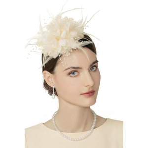 image:imageBABEYOND Fascinators Hats for Women  Tea Party Kentucky Fascinator Derby Hat Feather Beads Headband for Wedding CocktailBeige