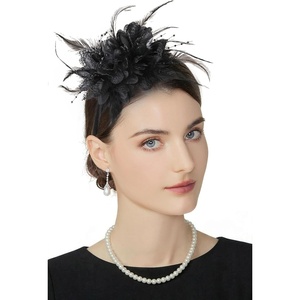 image:imageBABEYOND Fascinators Hats for Women  Tea Party Kentucky Fascinator Derby Hat Feather Beads Headband for Wedding CocktailBlack