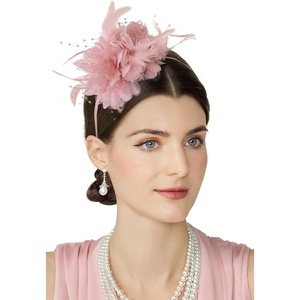 image:imageBABEYOND Fascinators Hats for Women  Tea Party Kentucky Fascinator Derby Hat Feather Beads Headband for Wedding CocktailNude Pink
