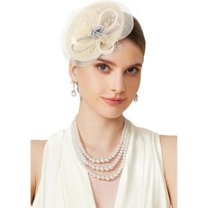 image:imageBABEYOND Fascinators Hats for Women  Tea Party Kentucky Fascinator Derby Knot Tulle Pillbox Church Hat for Bridal WeddingBeige