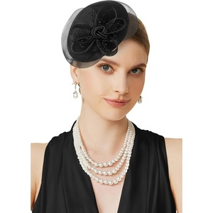 image:imageBABEYOND Fascinators Hats for Women  Tea Party Kentucky Fascinator Derby Knot Tulle Pillbox Church Hat for Bridal WeddingBlack
