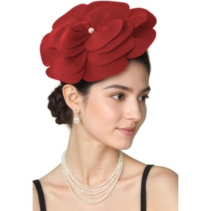 image:imageBABEYOND Fascinators Hats for Women  Tea Party Kentucky Fascinator Elegant Derby Hat Flower Church Headpiece with PearlRed