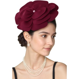 image:imageBABEYOND Fascinators Hats for Women  Tea Party Kentucky Fascinator Elegant Derby Hat Flower Church Headpiece with PearlWine Red