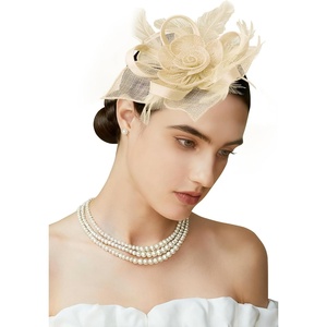 image:imageBABEYOND Fascinators Hats for Women  Tea Party Kentucky Fascinator Flower Derby Hat Linen Feathers Headband with Hair ClipBeige