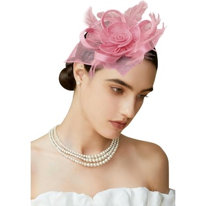 image:imageBABEYOND Fascinators Hats for Women  Tea Party Kentucky Fascinator Flower Derby Hat Linen Feathers Headband with Hair ClipPink