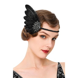 image:imageBABEYOND Feather Headpiece Flapper Headband  Great Gatsby Vintage Hair Accessory for Costume PartyBlack