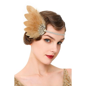 image:imageBABEYOND Feather Headpiece Flapper Headband  Great Gatsby Vintage Hair Accessory for Costume PartyChampagne