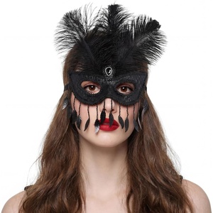 image:imageBABEYOND Feather Masquerade Mask for Women Detachable Feather Handmade Costume Mask for Party Performance PhotographyBlack