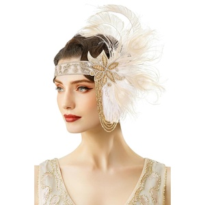 image:imageBABEYOND Flapper Headpiece for Women  1920s Headband Roaring 20s Gatsby Accessories Peacock Feather Tassel ChainBeigeBeige