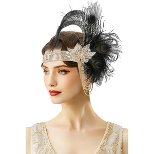 image:imageBABEYOND Flapper Headpiece for Women  1920s Headband Roaring 20s Gatsby Accessories Peacock Feather Tassel ChainBeigeBlack