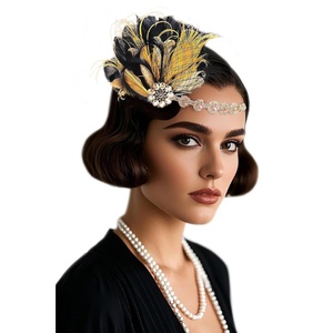 image:imageBABEYOND Flapper Headpiece for Women  1920s Headband Roaring 20s Great Gatsby Accessories Rhinestone Feather Hair ClipBlack Gold