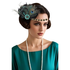image:imageBABEYOND Flapper Headpiece for Women  1920s Headband Roaring 20s Great Gatsby Accessories Rhinestone Feather Hair ClipGreen