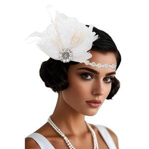 image:imageBABEYOND Flapper Headpiece for Women  1920s Headband Roaring 20s Great Gatsby Accessories Rhinestone Feather Hair ClipWhite