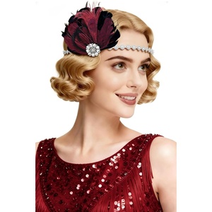 image:imageBABEYOND Flapper Headpiece for Women  1920s Headband Roaring 20s Great Gatsby Accessories Rhinestone Feather Hair ClipWine Red