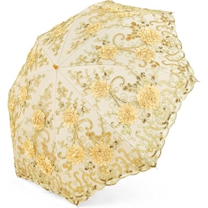 image:imageBABEYOND Lace Parasol UltravioletProof Folding Umbrella UPF50 Vintage Flower Embroidery Umbrella for Wedding Party and Photo ShootingChampagne