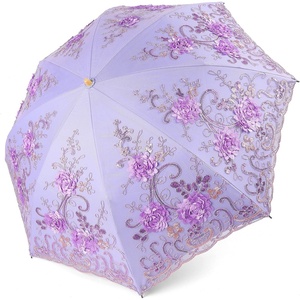 image:imageBABEYOND Lace Parasol UltravioletProof Folding Umbrella UPF50 Vintage Flower Embroidery Umbrella for Wedding Party and Photo ShootingPurple