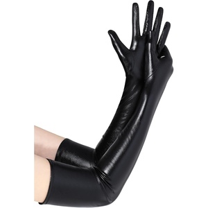 image:imageBABEYOND Long Gloves for Women  Shiny Metallic Wet Look Elbow Length Stretchy Halloween CostumesBlack