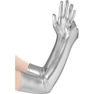 image:imageBABEYOND Long Gloves for Women  Shiny Metallic Wet Look Elbow Length Stretchy Halloween CostumesSilver