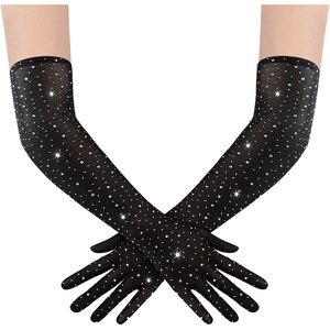 image:imageBABEYOND Mesh Gloves for Women  Long Rhinestone Tulle Sheer Sparkly Elbow Length Stretchy Accessory for Opera PartyBlack
