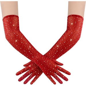 image:imageBABEYOND Mesh Gloves for Women  Long Rhinestone Tulle Sheer Sparkly Elbow Length Stretchy Accessory for Opera PartyRed