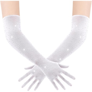 image:imageBABEYOND Mesh Gloves for Women  Long Rhinestone Tulle Sheer Sparkly Elbow Length Stretchy Accessory for Opera PartyWhite