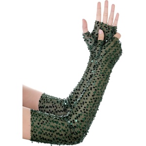 image:imageBABEYOND Opera Gloves for Women  Long Fingerless Sequin Sparkling Glitter Gloves Tea Party Stretchy Adult Size Elbow LengthGreen
