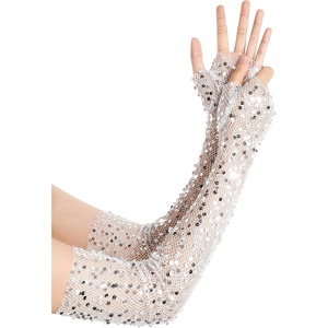 image:imageBABEYOND Opera Gloves for Women  Long Fingerless Sequin Sparkling Glitter Gloves Tea Party Stretchy Adult Size Elbow LengthWhite