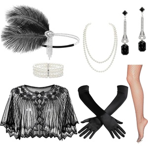 image:imageBABEYOND Roaring 20s Flapper Costume Accessories Set Great Gatsby Party Outfit Feather Headpiece for WomenBlack
