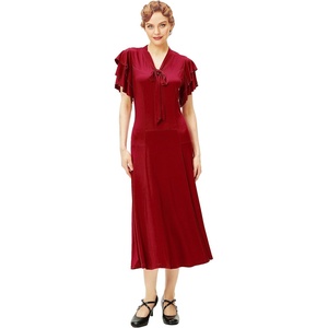 image:imageBABEYOND Womens Vintage Flapper Dress 1920s Ruffle Cocktail Party Dresses Tie NeckWine Red