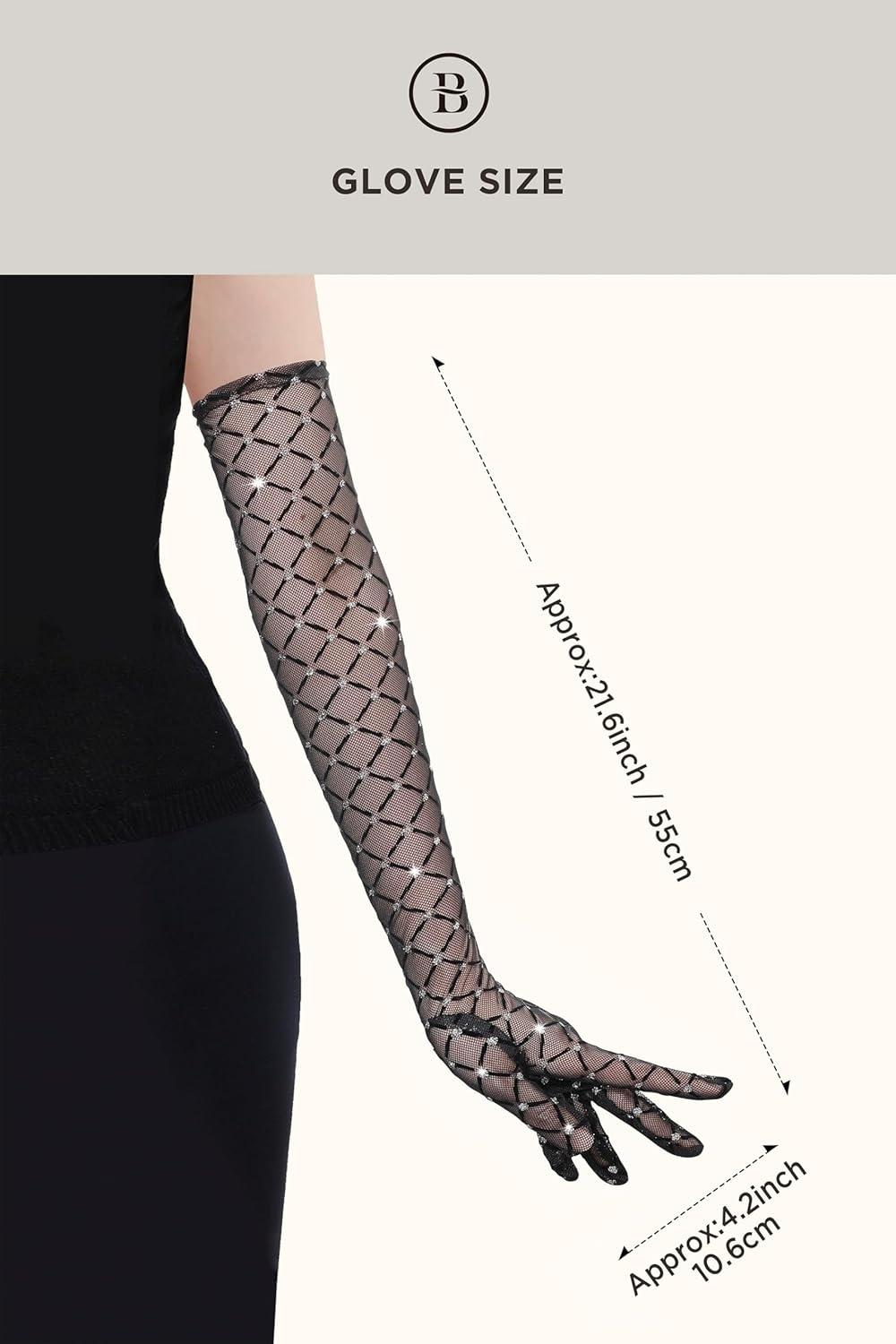 image:imageBABEYOND Mesh Gloves for Women  Sheer Gloves Sparkly Long Vintage Evening Stretchy Costumes Accessories for Prom WeddingBlack
