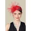 image:imageBABEYOND Fascinators Hats for Women  Tea Party Hat Kentucky Fascinator Derby Flower Mesh Veil Pillbox Hat for Bridal Wedding Red
