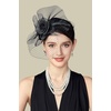 image:imageBABEYOND Fascinators Hats for Women  Tea Party Hat Kentucky Fascinator Derby Flower Mesh Veil Pillbox Hat for Bridal WeddingBlack