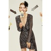 image:imageBABEYOND Women Sequin Wrap Dress  Short Dress with Long Sleeves Sparkle Cocktail Dress Evening ClubwearBlack Gold