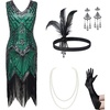 image:imageBABEYOND 1920s Flapper Dress V Neck Sequin Beaded Dress Roaring 20s Gatsby Fringe Party DressSet  Dark Green