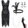 image:imageBABEYOND 1920s Flapper Dress V Neck Sequin Beaded Dress Roaring 20s Gatsby Fringe Party DressSet  Glamblack