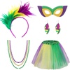image:imageBABEYOND Mardi Gras Costume Accessories Set for Women Fascinator Tutu Skirt Masquerade Mask Necklaces Earrings Carnival PartyColorful