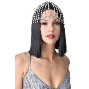 image:imageBABEYOND 1920s Crystal Cap Headpiece Rhinestone Head Chain Roaring 20s Great Gatsby Hair Accessories for Art Deco Party Silver Pearl