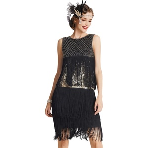 image:imageBABEYOND 1920s Flapper Dress Long Fringed Gatsby Roaring 20s Sequins Beaded Vintage Art DecoBlack Gold