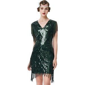 image:imageBABEYOND 1920s Flapper Dress Long Fringed Gatsby Roaring 20s Sequins Beaded Vintage Art DecoDark Green