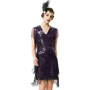image:imageBABEYOND 1920s Flapper Dress Long Fringed Gatsby Roaring 20s Sequins Beaded Vintage Art DecoPurple