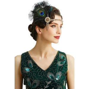 image:imageBABEYOND 1920s Flapper Headband Roaring 20s Headpiece Gatsby Ostrich Feather Headpiece with Crystal APeacock