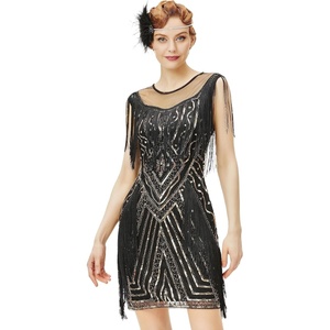 image:imageBABEYOND 1920s Gatsby Flapper Dress  Long Fringe Sequins amp Beaded Art Deco DesignBlack Gold