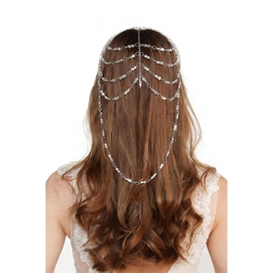 image:imageBABEYOND 1920s Vintage Beaded Cap  Crystal Chain Hair Accessory Bohemian Headpiece for Special OccasionsSilverSilver