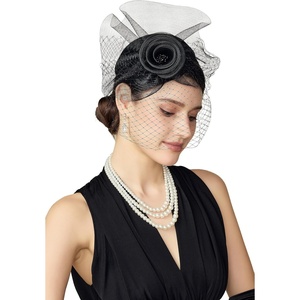 image:imageBABEYOND Fascinators Hats for Women  Tea Party Hat Kentucky Fascinator Derby Flower Mesh Veil Pillbox Hat for Bridal WeddingBlack