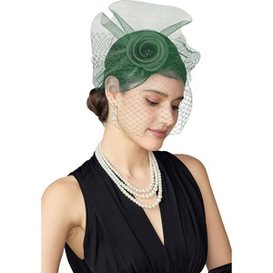 image:imageBABEYOND Fascinators Hats for Women  Tea Party Hat Kentucky Fascinator Derby Flower Mesh Veil Pillbox Hat for Bridal WeddingDark Green