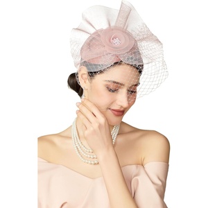image:imageBABEYOND Fascinators Hats for Women  Tea Party Hat Kentucky Fascinator Derby Flower Mesh Veil Pillbox Hat for Bridal WeddingNude Pink