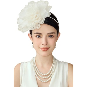 image:imageBABEYOND Fascinators Hats for Women  Tea Party Kentucky Fascinator Hat Lightweight Mesh Peony Flower Headband with Hair ClipWhite